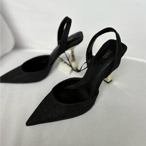 Zara Black and Gold Women's Heels